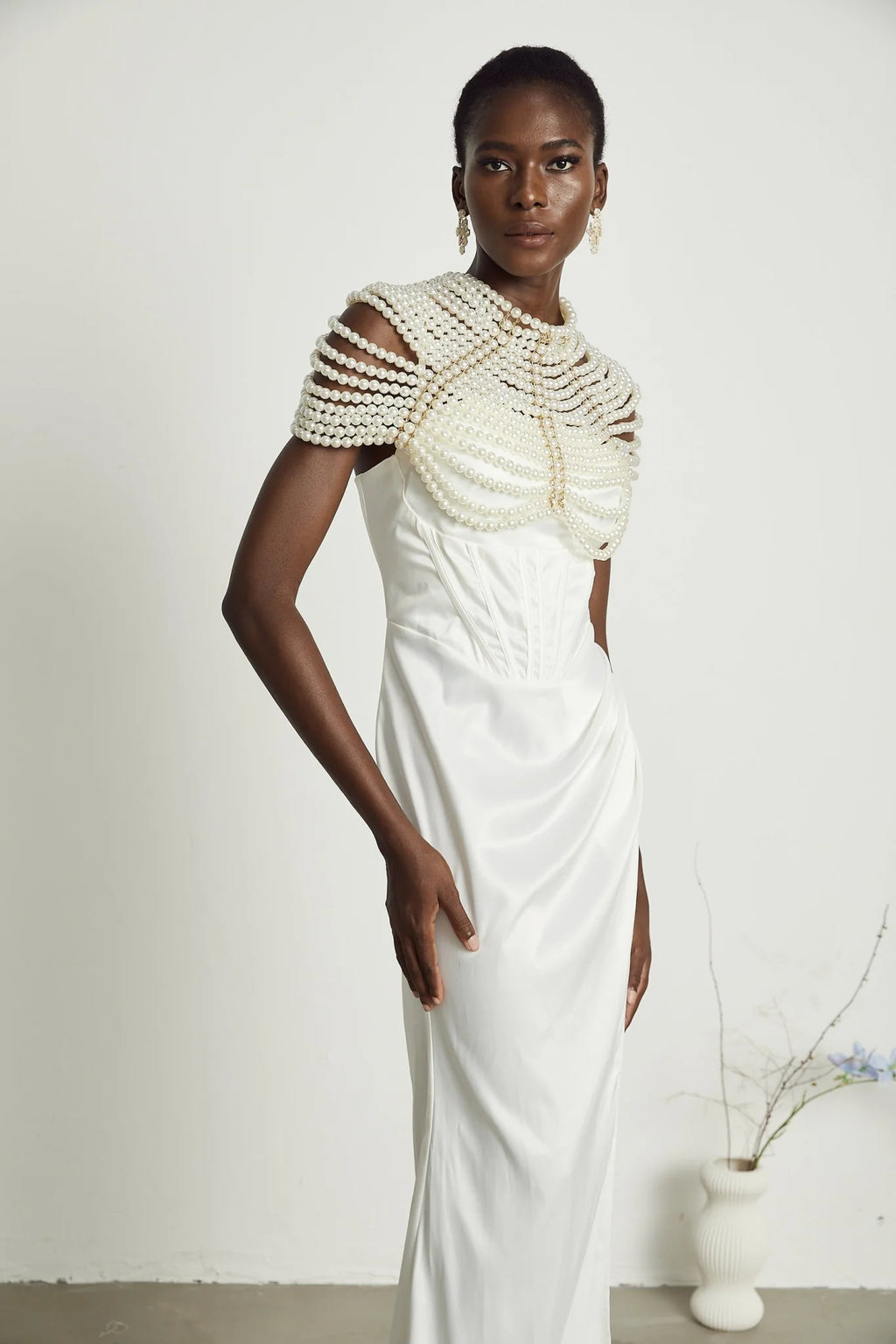 Patrizia Shawl White Faux - Pearl Open - Back