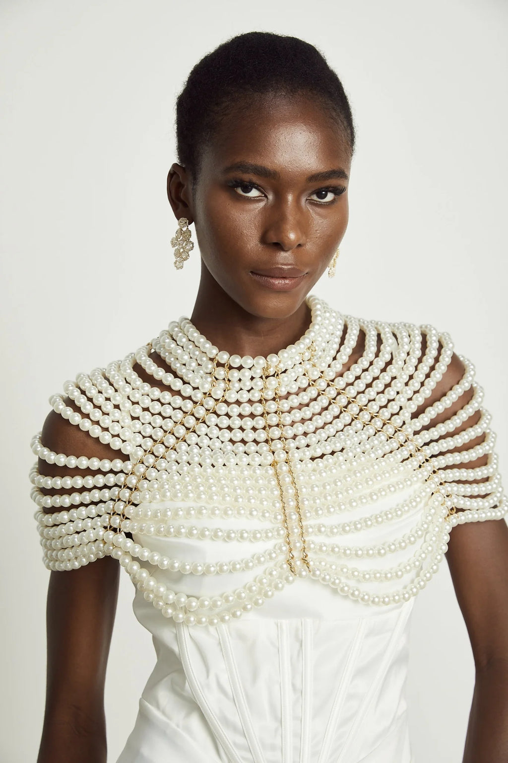 Patrizia Shawl White Faux - Pearl Open - Back