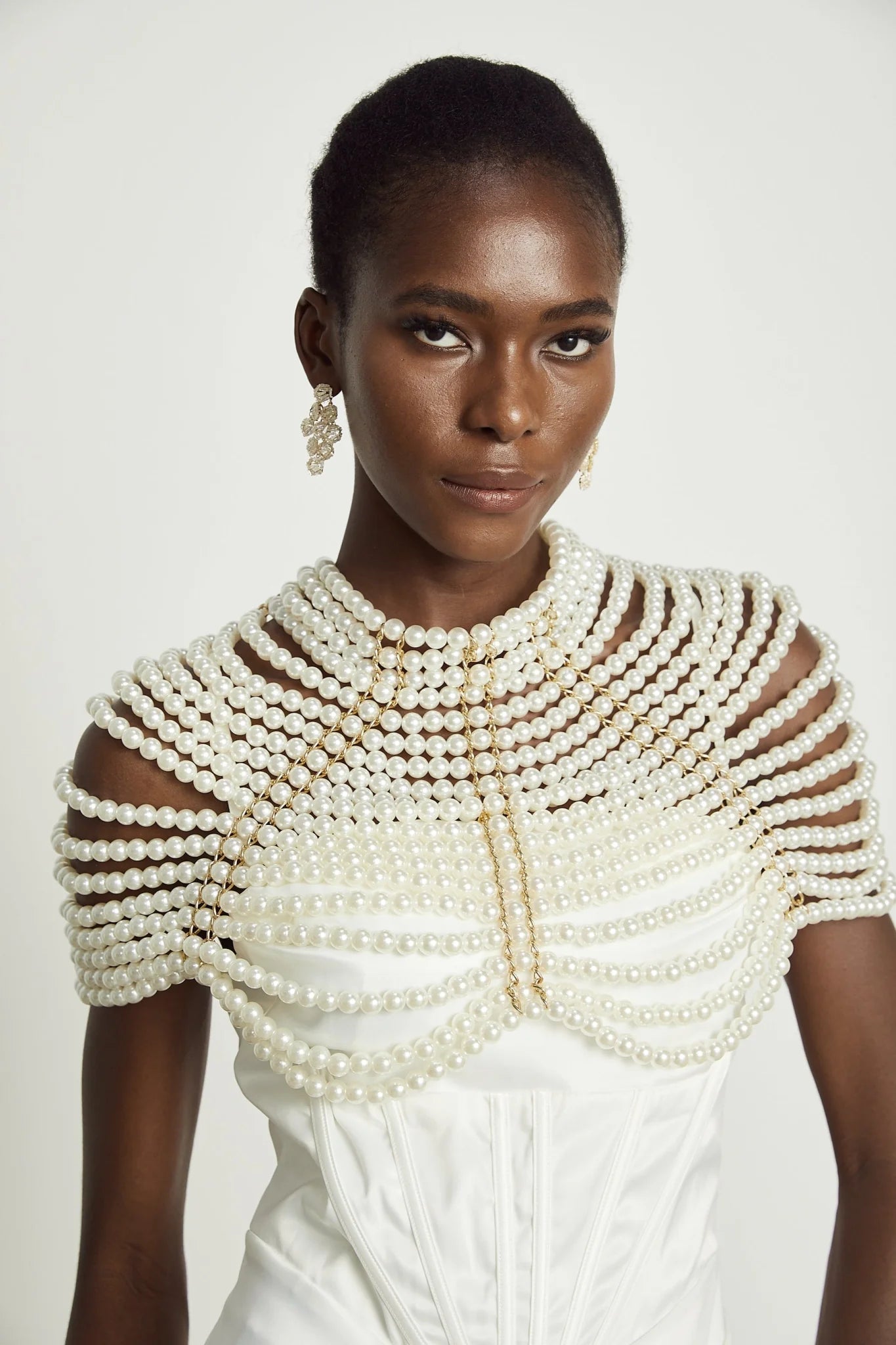 Patrizia Shawl White Faux - Pearl Open - Back