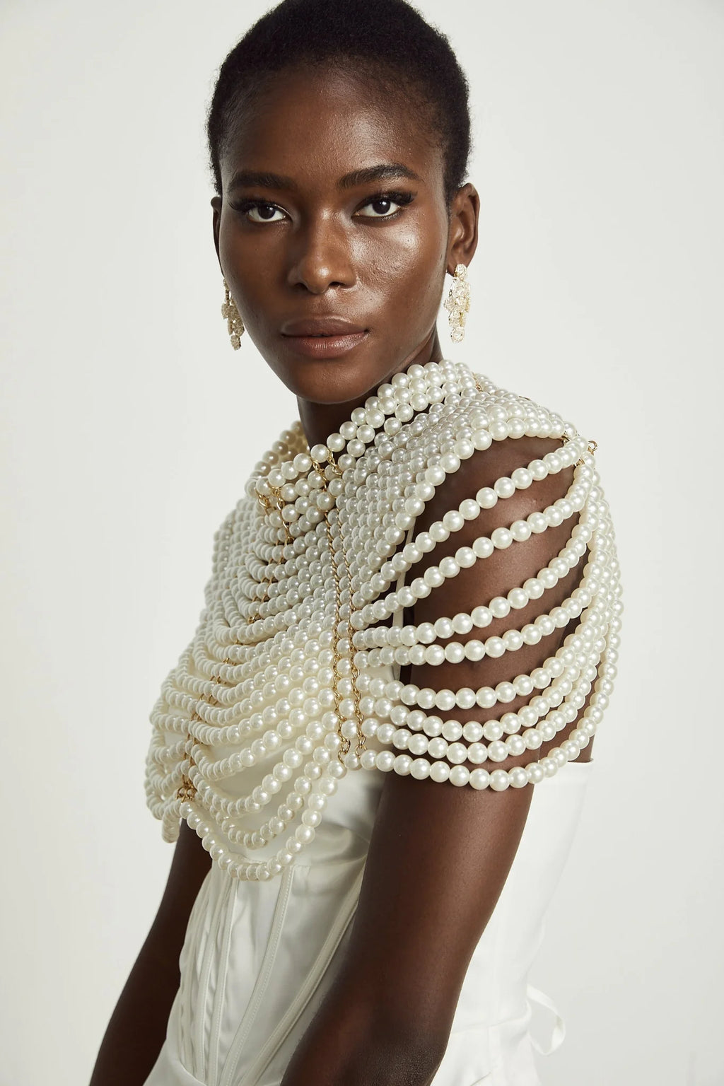 Patrizia Shawl White Faux - Pearl Open - Back