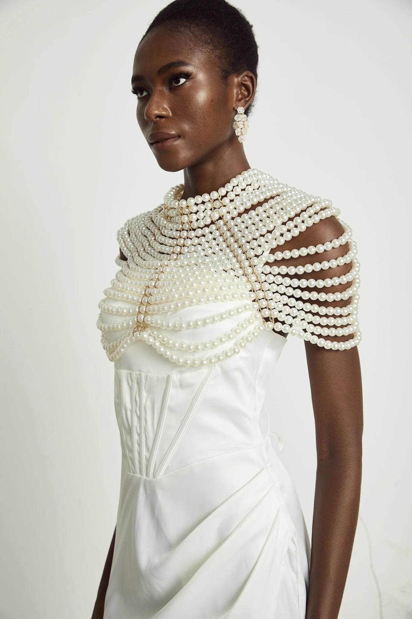 Patrizia Shawl White Faux - Pearl Open - Back