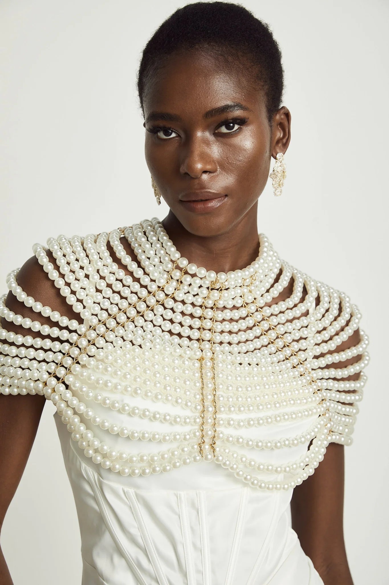 Patrizia Shawl White Faux - Pearl Open - Back