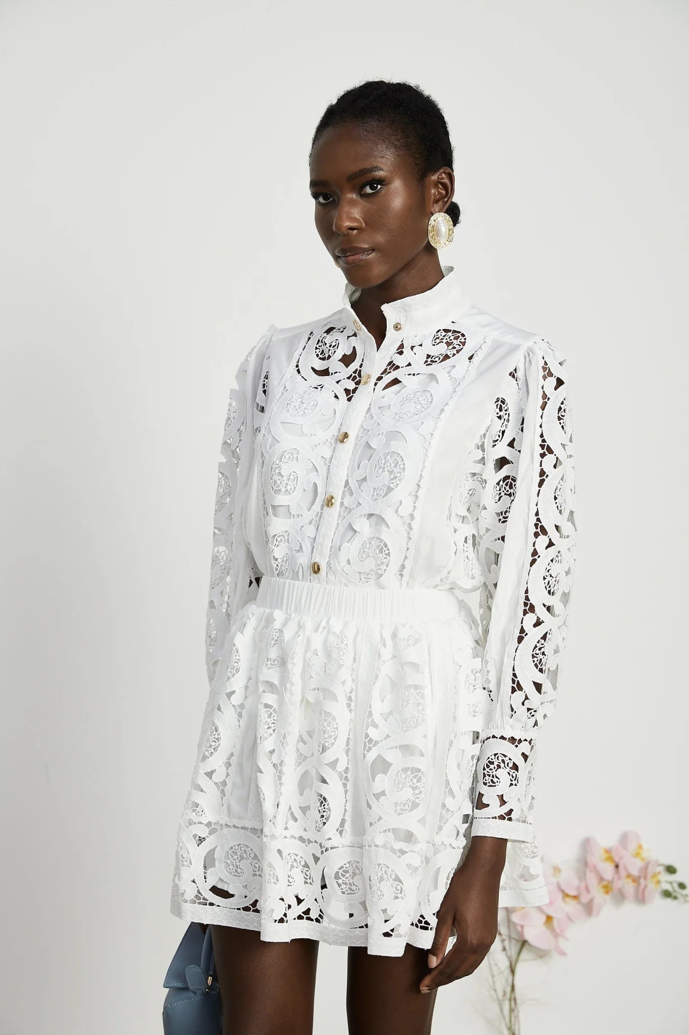 Patrizia Shirt & Skirt White Lace Floral Set