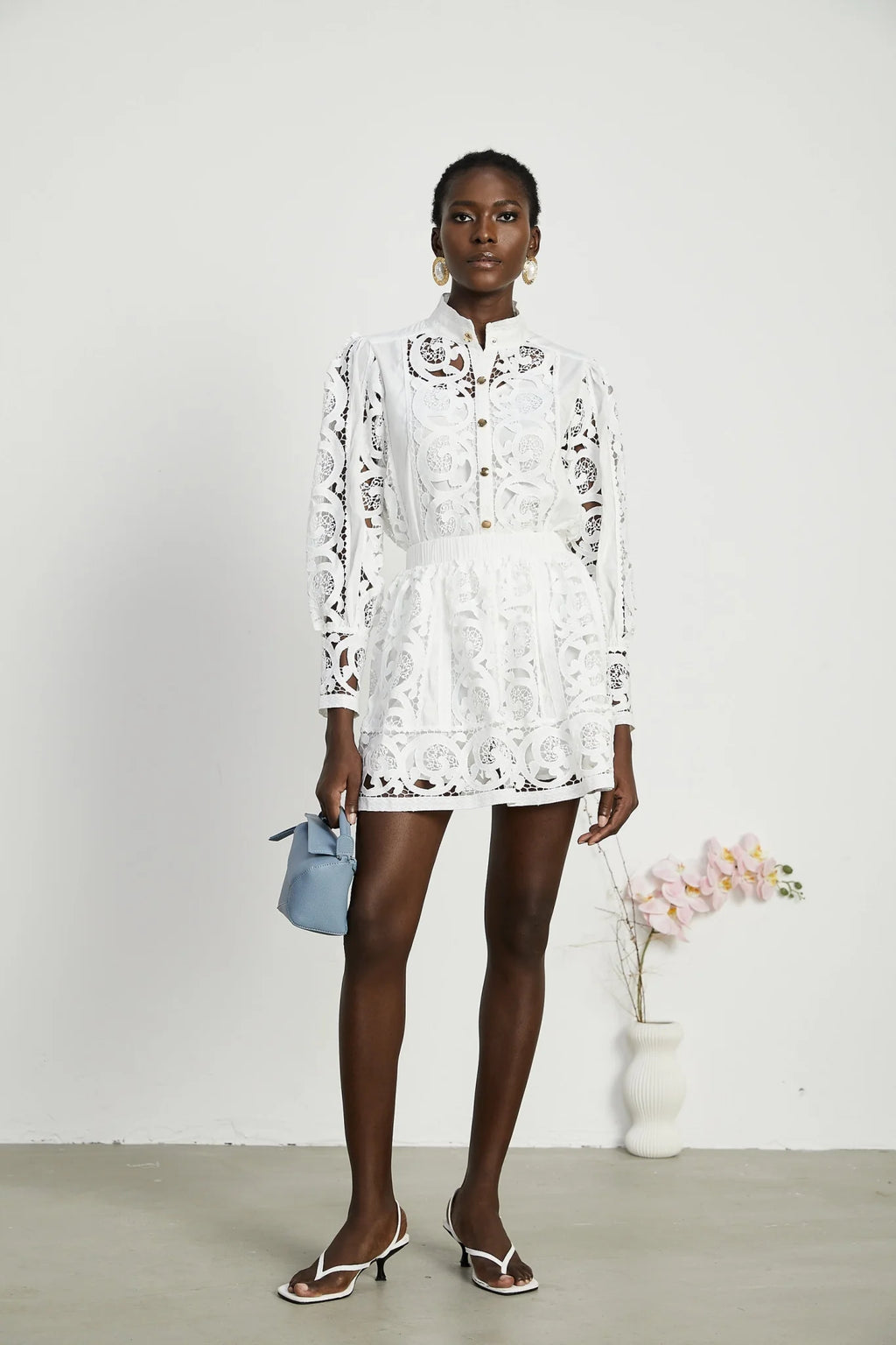 Patrizia Shirt & Skirt White Lace Floral Set