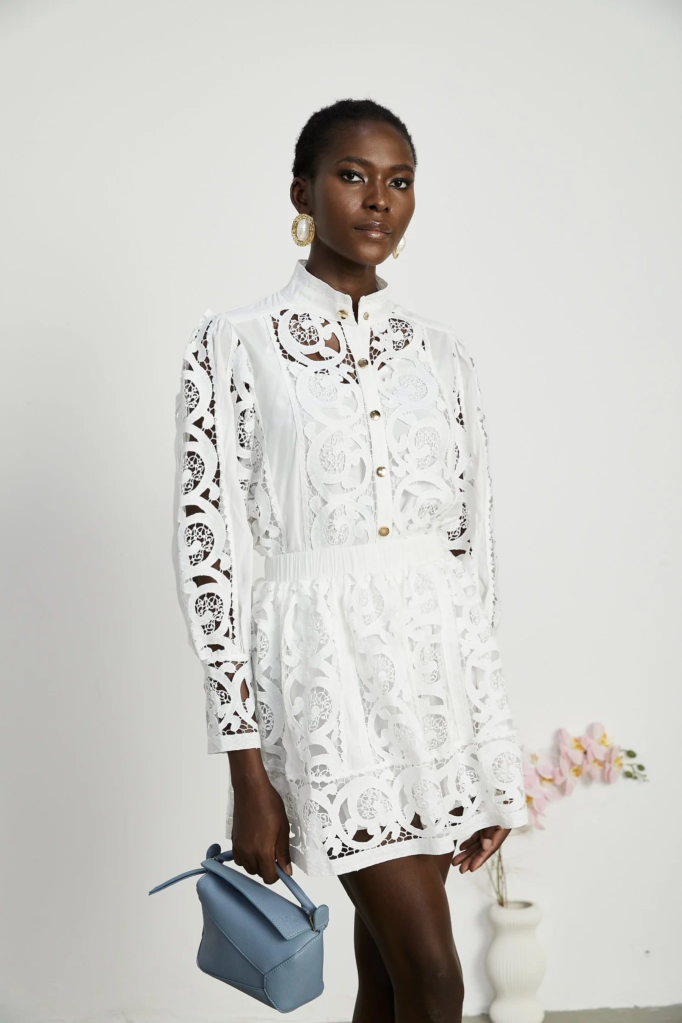 Patrizia Shirt & Skirt White Lace Floral Set