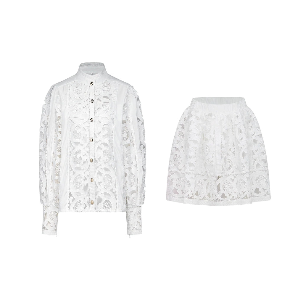 Patrizia Shirt & Skirt White Lace Floral Set