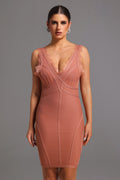 Peach Lionce Bandage Sleeveless V Neck Lace Mini Dress