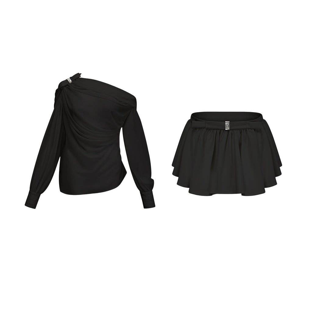 Pellegrina Blouse & Skirt Crystal Bow Set
