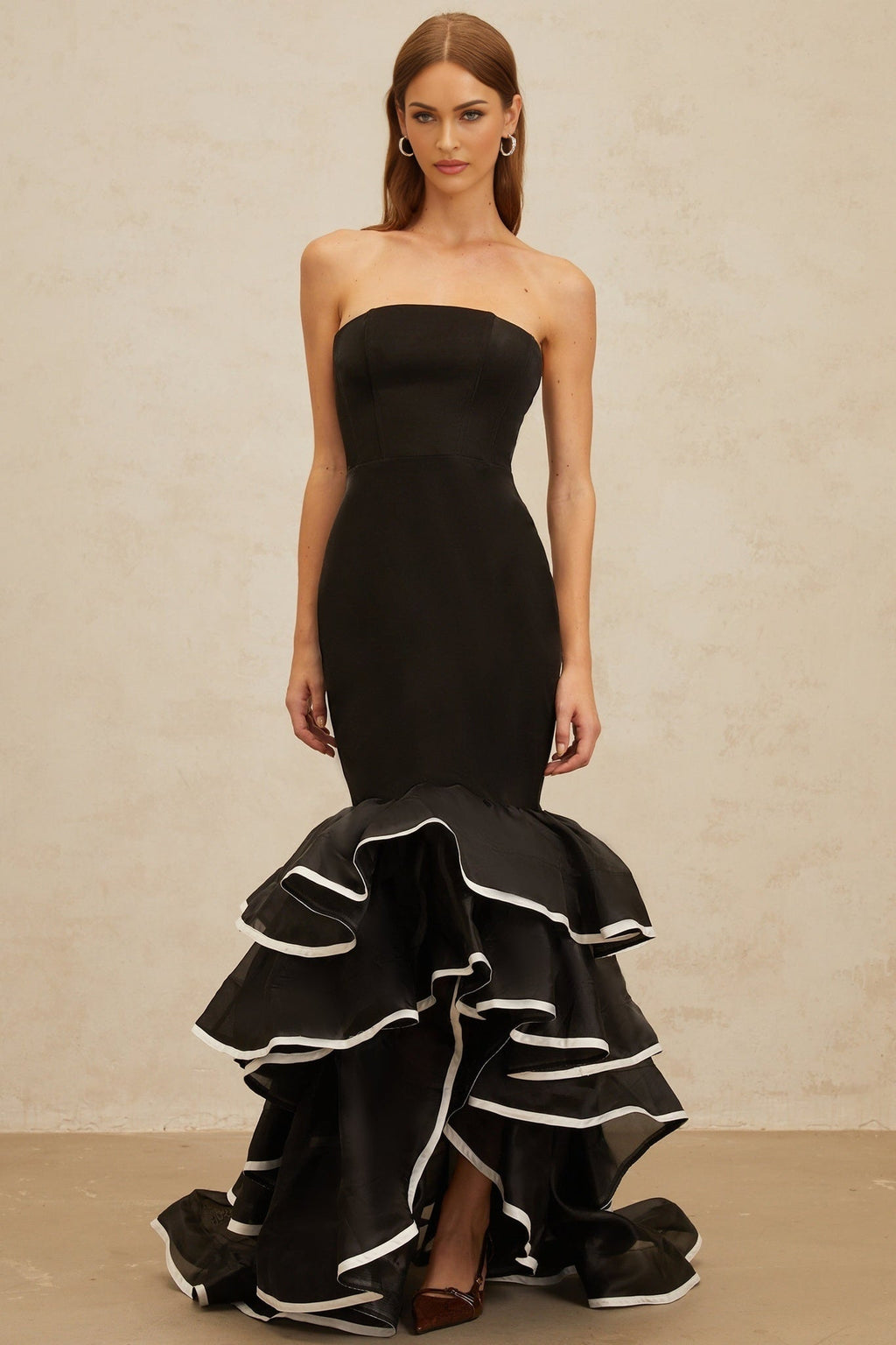Pellegrina Maxi Dress - Black - Off - Shoulder - Ruffle - Mermaid Hem