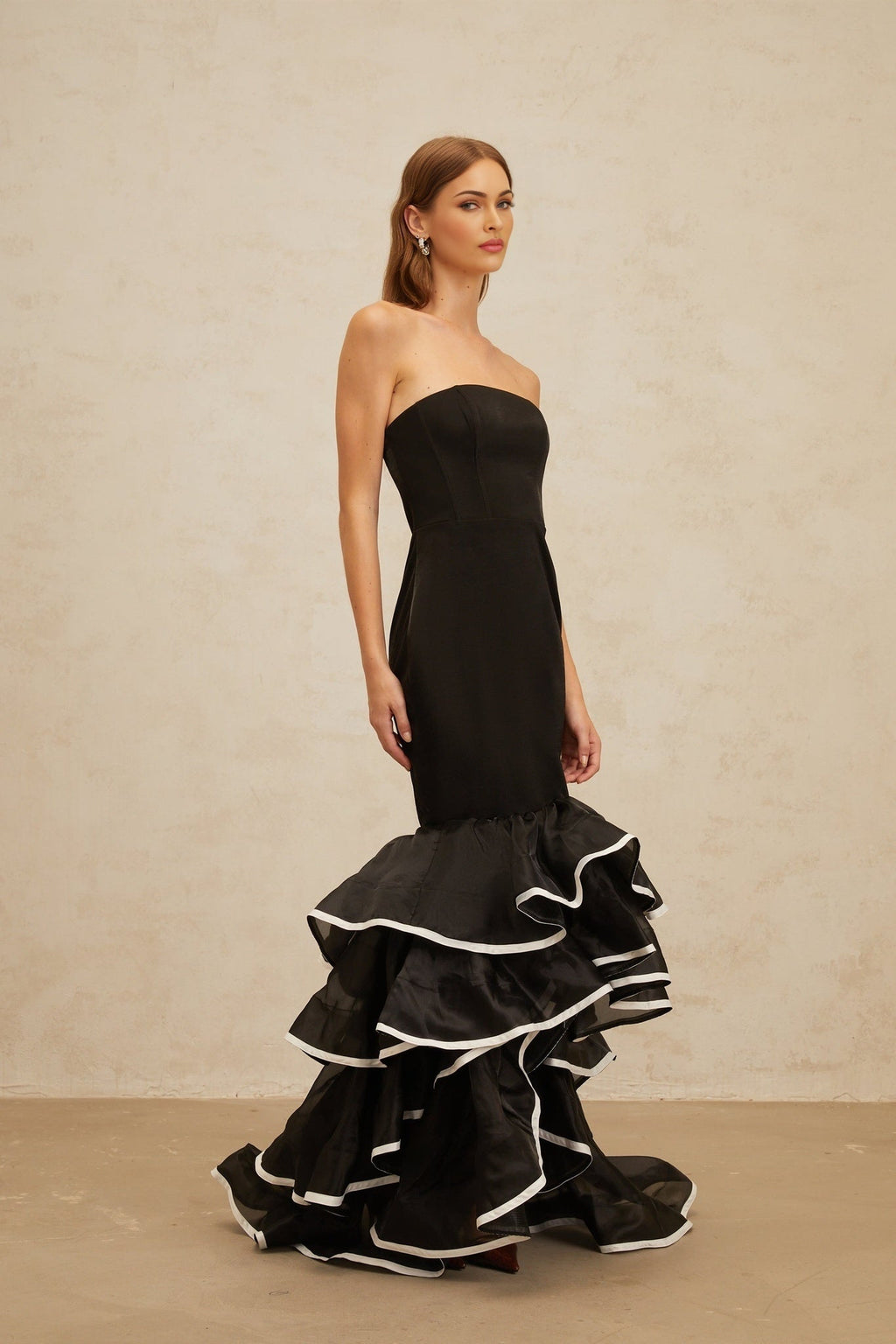 Pellegrina Maxi Dress - Black - Off - Shoulder - Ruffle - Mermaid Hem