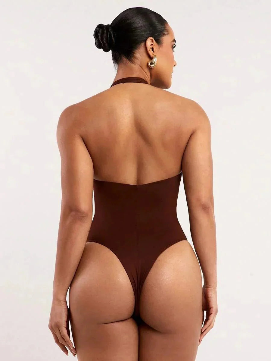 Penelope Bodysuit - High Stretch Knitted Fabric - Slim Fit - Neckline Halter - Sleeveless - Waist Line Natural (mid Waist) - Backless, Knot