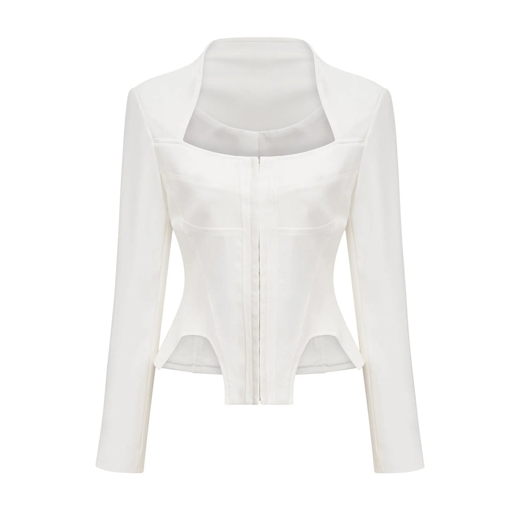 Penelope Corset Top White Square Neck Long Sleeve