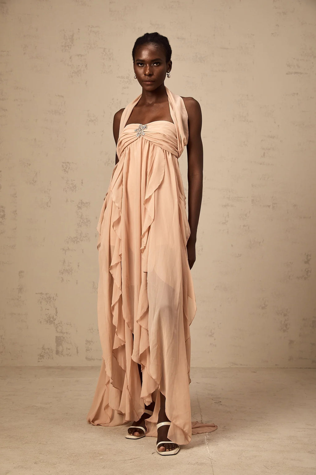 Penelope Maxi Dress in Vibrant Pink - Backless Halter Neck