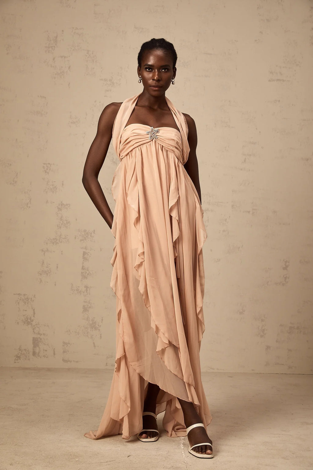 Penelope Maxi Dress in Vibrant Pink - Backless Halter Neck