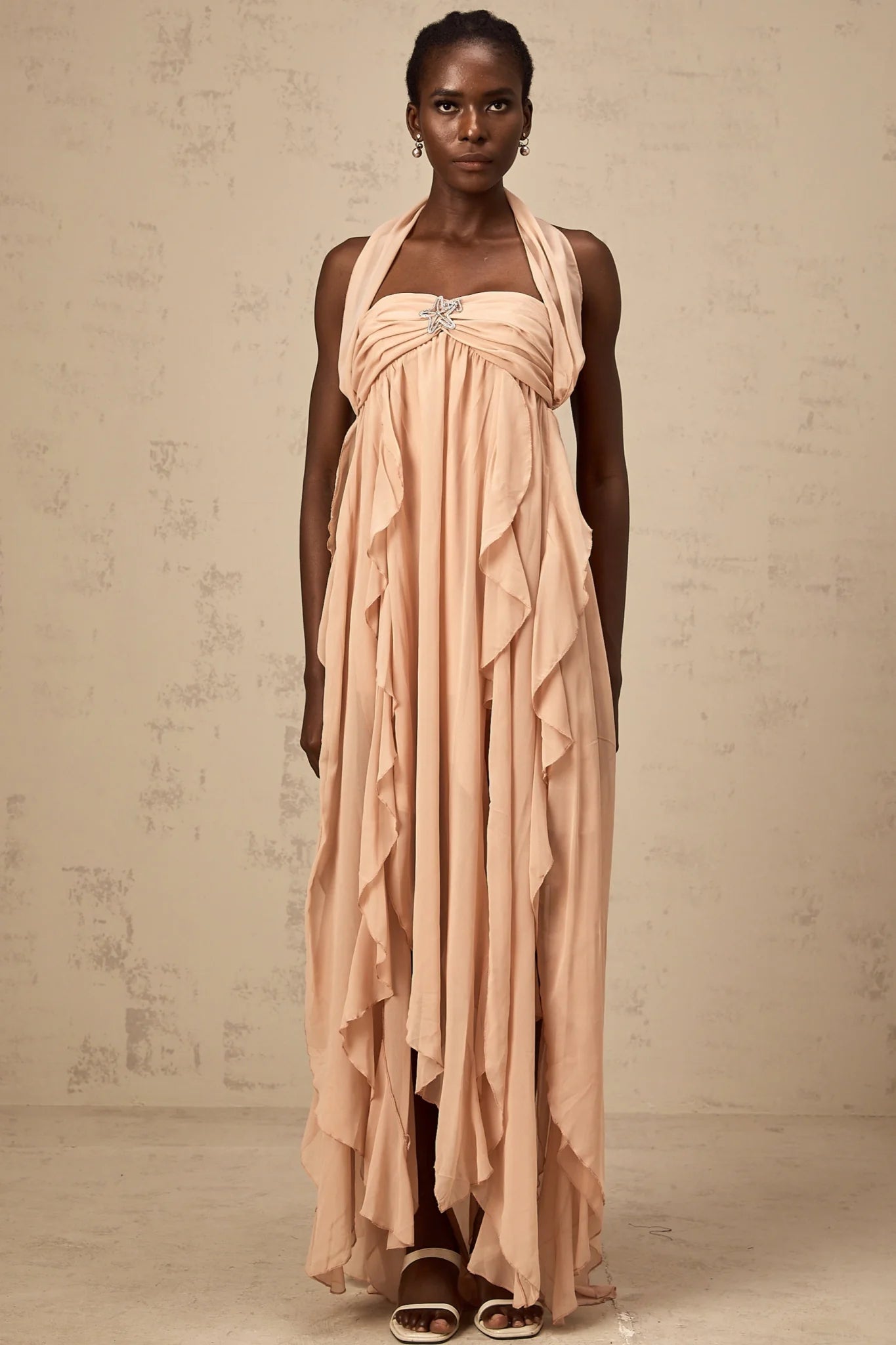 Penelope Maxi Dress in Vibrant Pink - Backless Halter Neck