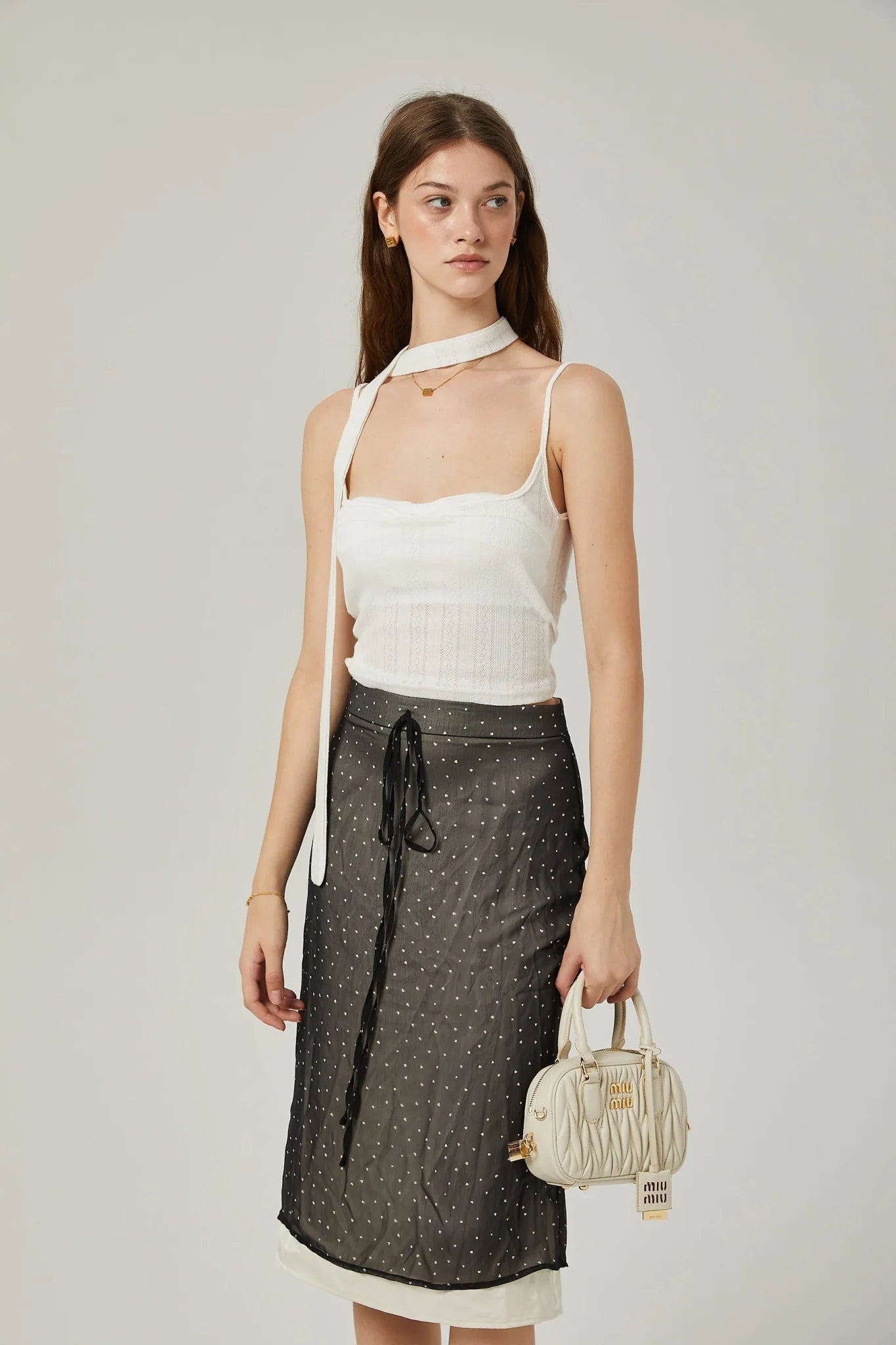 Penelope Skirt Tie Waisted Polka Dot Print & Color Blocked Midi