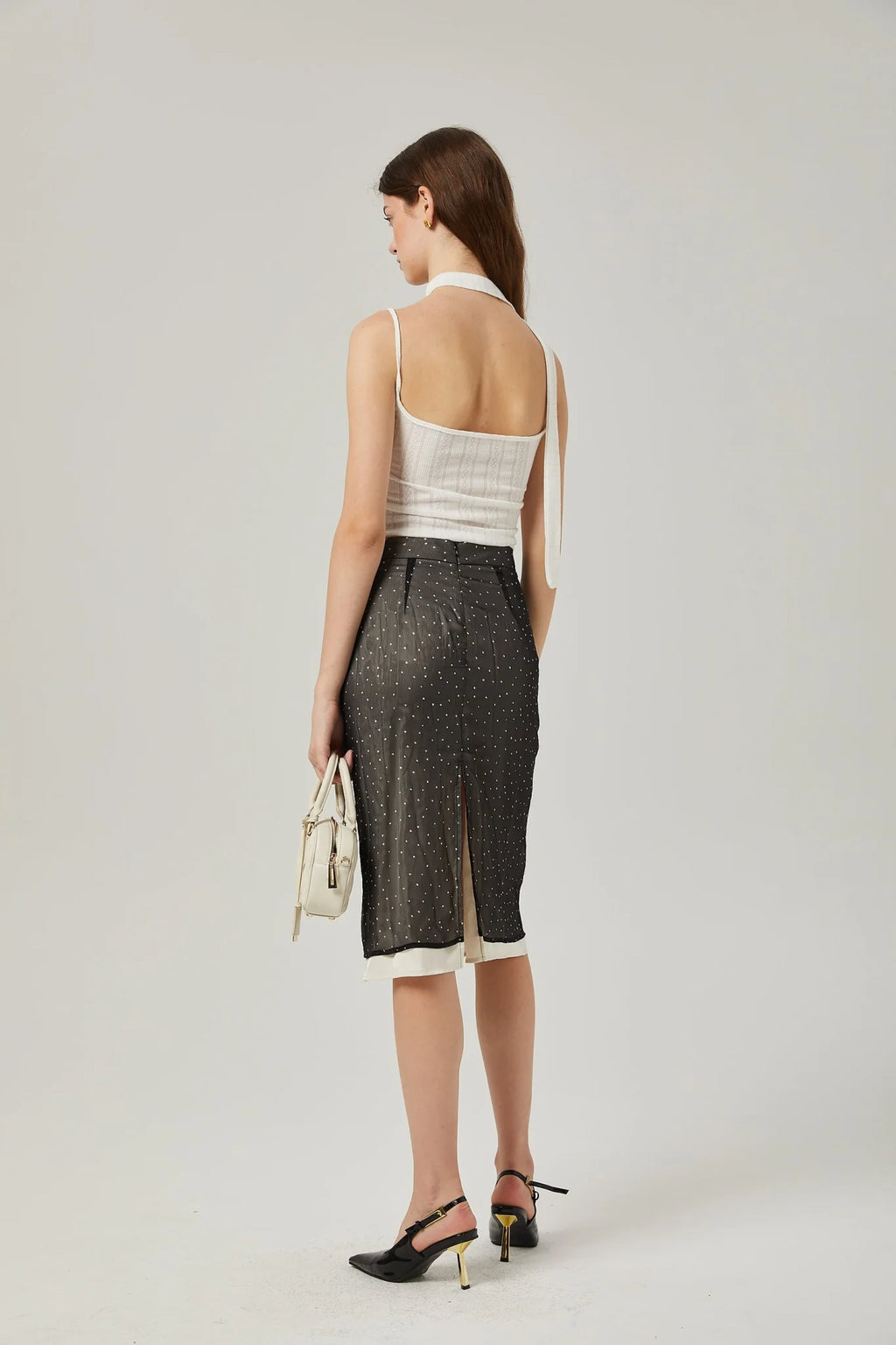 Penelope Skirt Tie Waisted Polka Dot Print & Color Blocked Midi