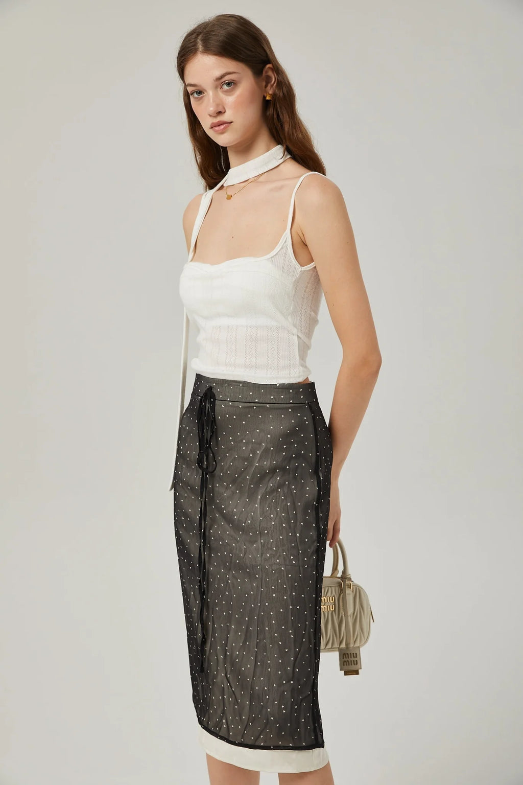 Penelope Skirt Tie Waisted Polka Dot Print & Color Blocked Midi
