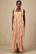 Perla Maxi Dress in Elegant Pink with Ruffled Design and Halter Neck