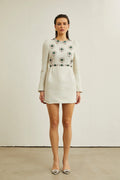 Perla Mini Dress White Tweed Bead Embellished Silhouette