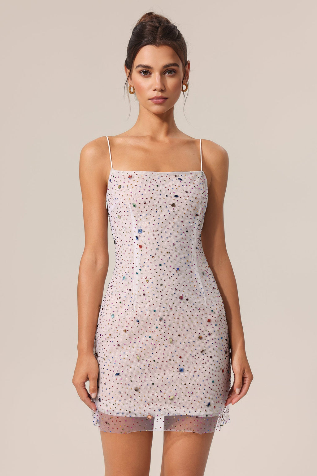 Peyton White Halter Mini Dress Diamond Pattern Elegant Fit Square Neckline Lightweight Material Playful Embellishments Versatile Adjustable Straps