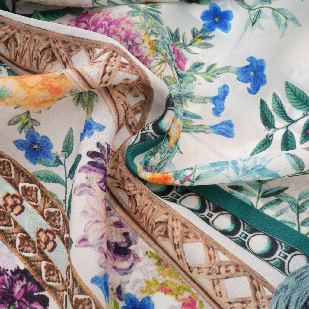 Philippine Floral Silk Midi Dress With Twist Front and Crystal Detail