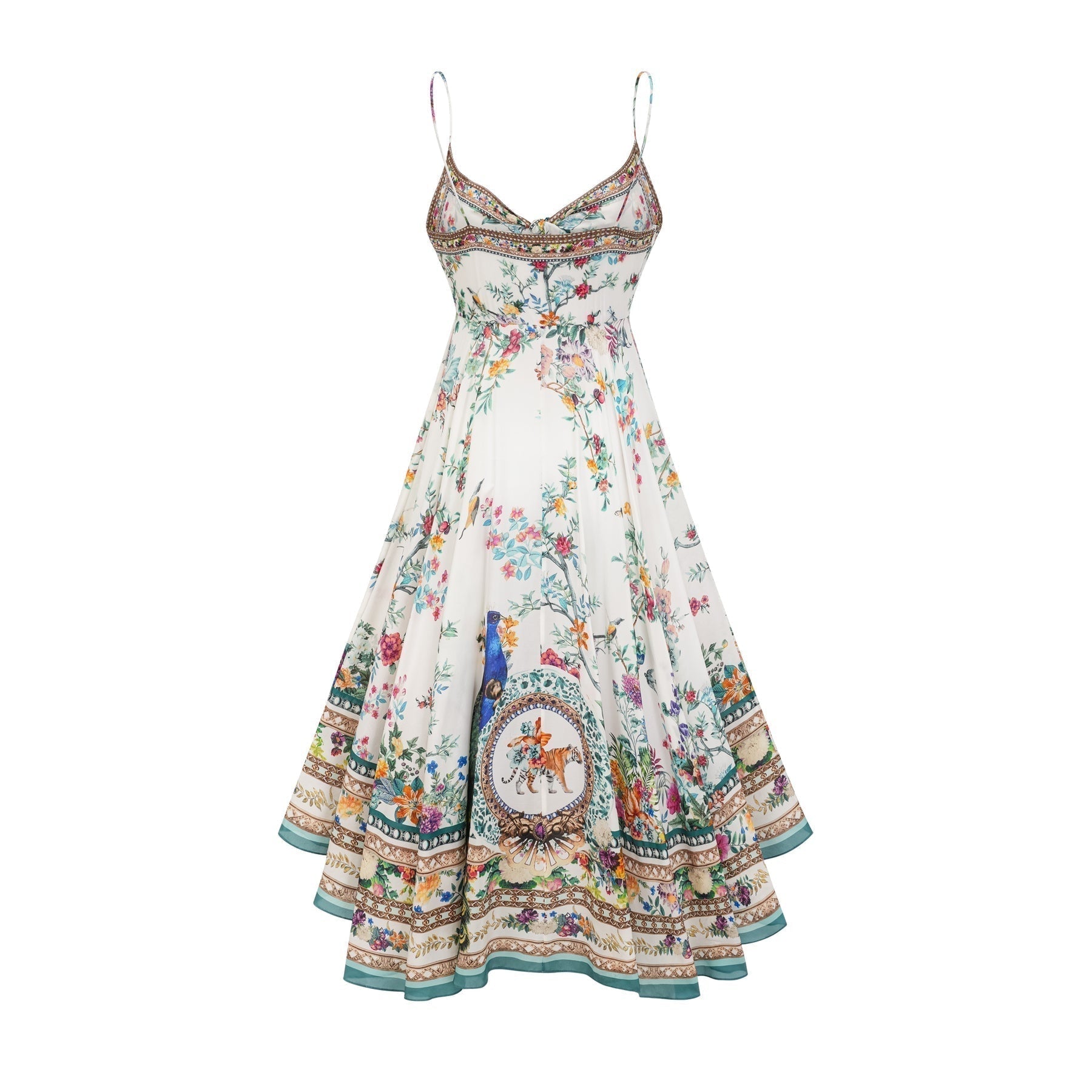 Philippine Floral Silk Midi Dress With Twist Front and Crystal Detail