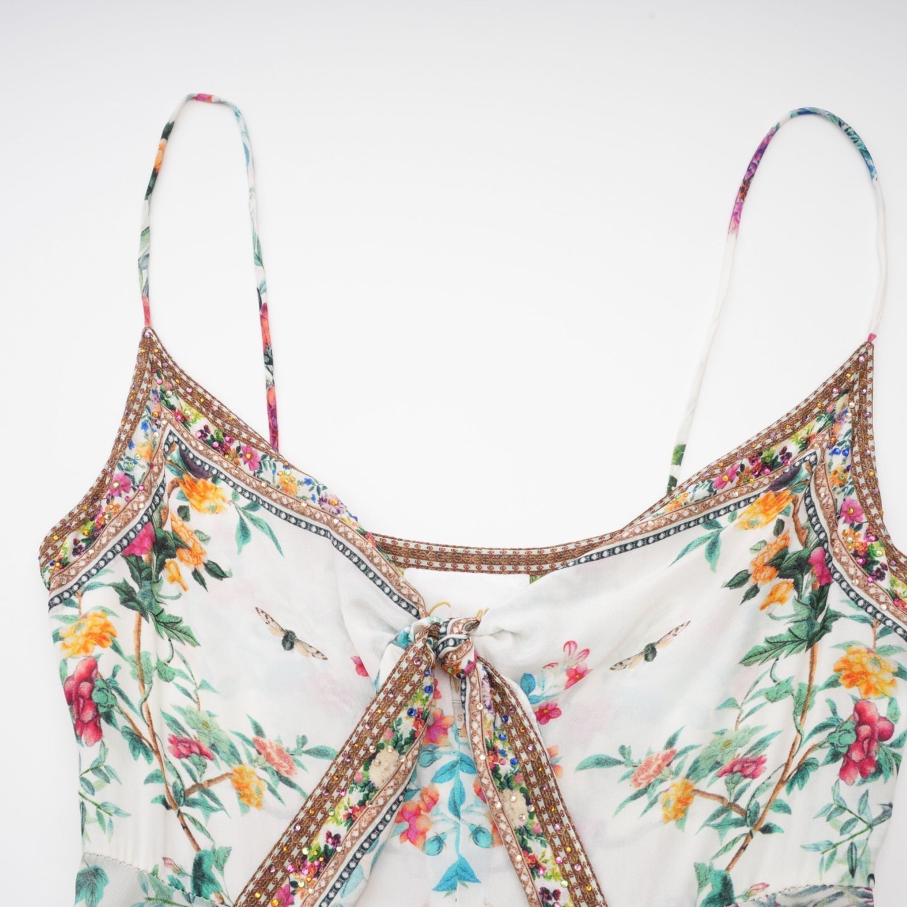 Philippine Floral Silk Midi Dress With Twist Front and Crystal Detail