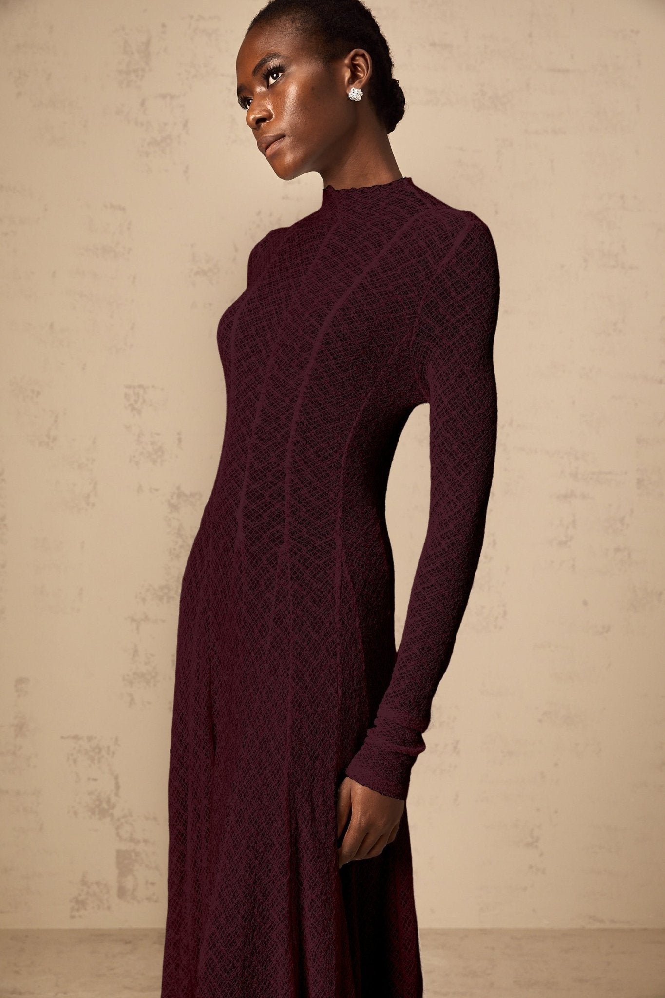 Phoebe Maxi Dress - Dark Red with Long Sleeves