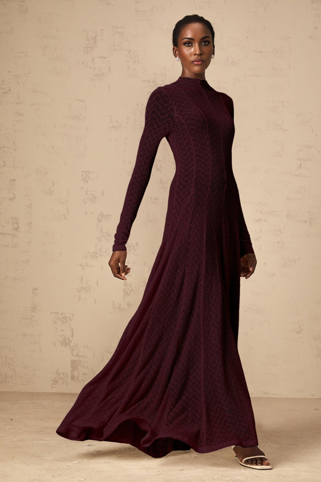 Phoebe Maxi Dress - Dark Red with Long Sleeves
