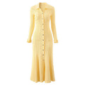 Piera Maxi Dress - Flattering Fit - Retro Collared Design - Lightweight Ribbed Knit - Versatile Styling - Trendy Flared Sleeve