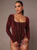 Pierina Bodysuit - Slim Fit - Medium Stretch - Knitted Fabric - Party Style - Square Neckline - Long Sleeve Length - Premium Quality