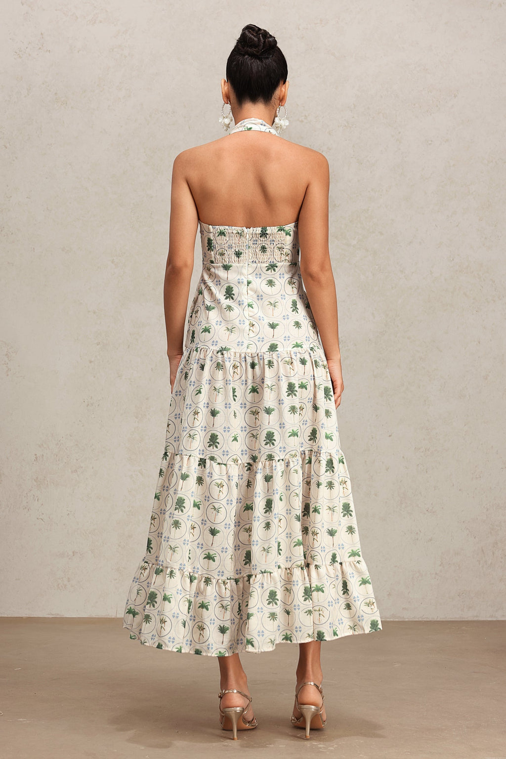 Pierina Green Floral Tiered Halter Dress