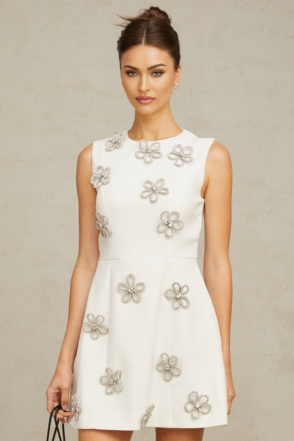 Pierina Mini Dress Crystal Flower White Bloom & Crystal