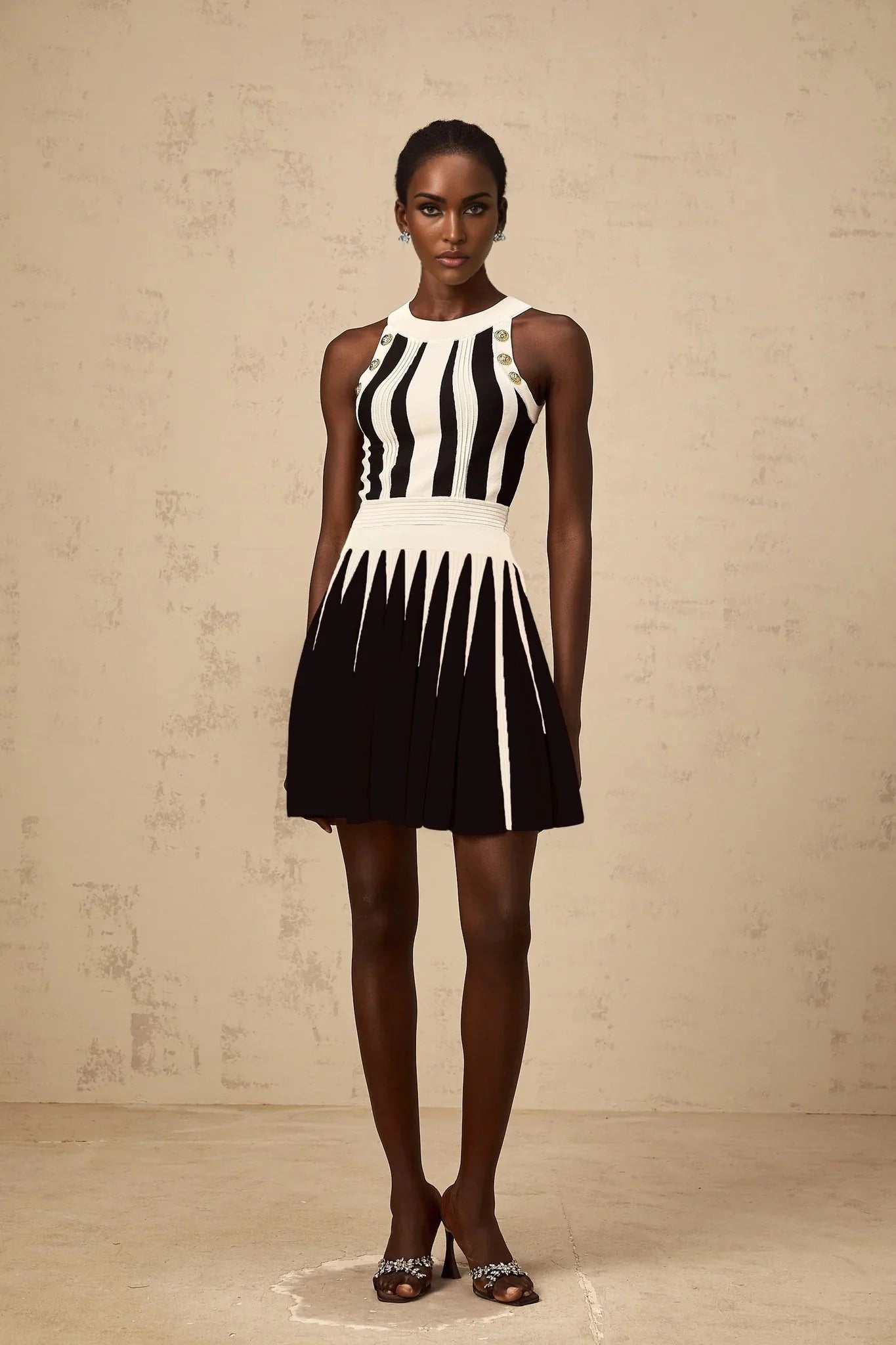 Pierina Top & Skirt Set Vertical Stripe Pattern Cropped Halter - neck Matching Outfit