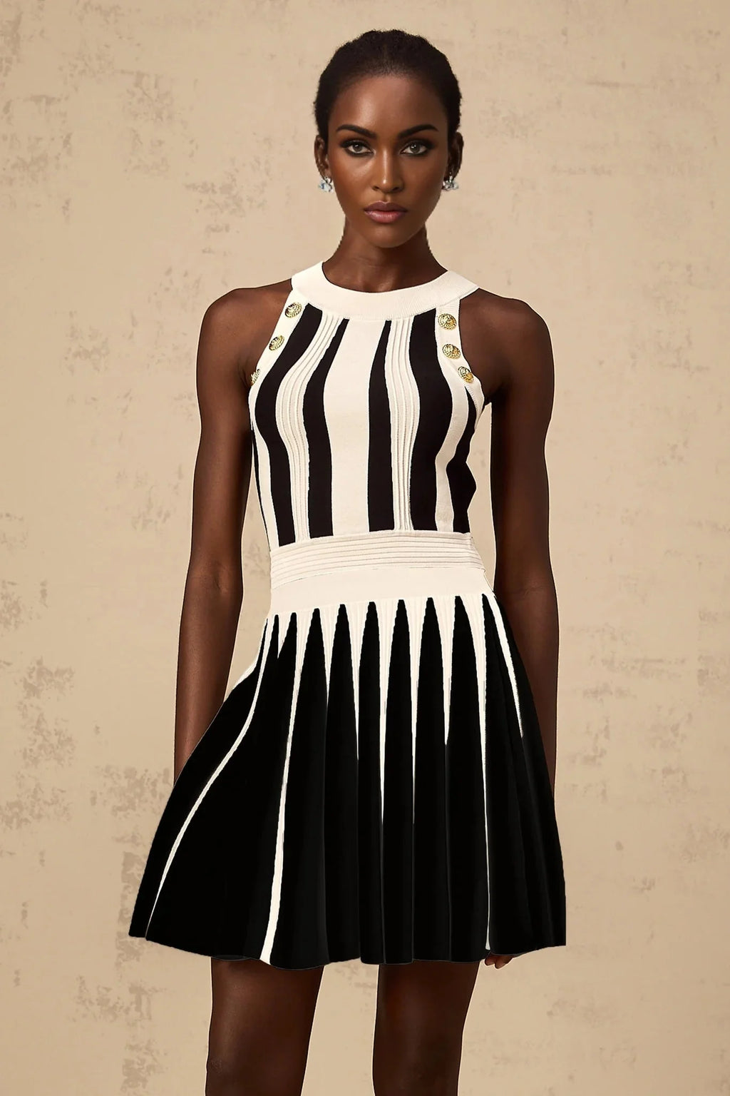 Pierina Top & Skirt Set Vertical Stripe Pattern Cropped Halter - neck Matching Outfit