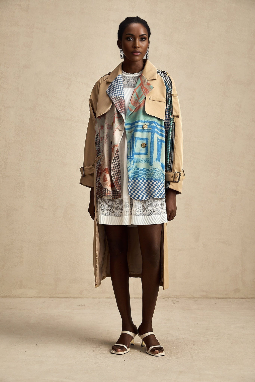 Pierina Trench Coat Contrast Belted & Patterned Edgy
