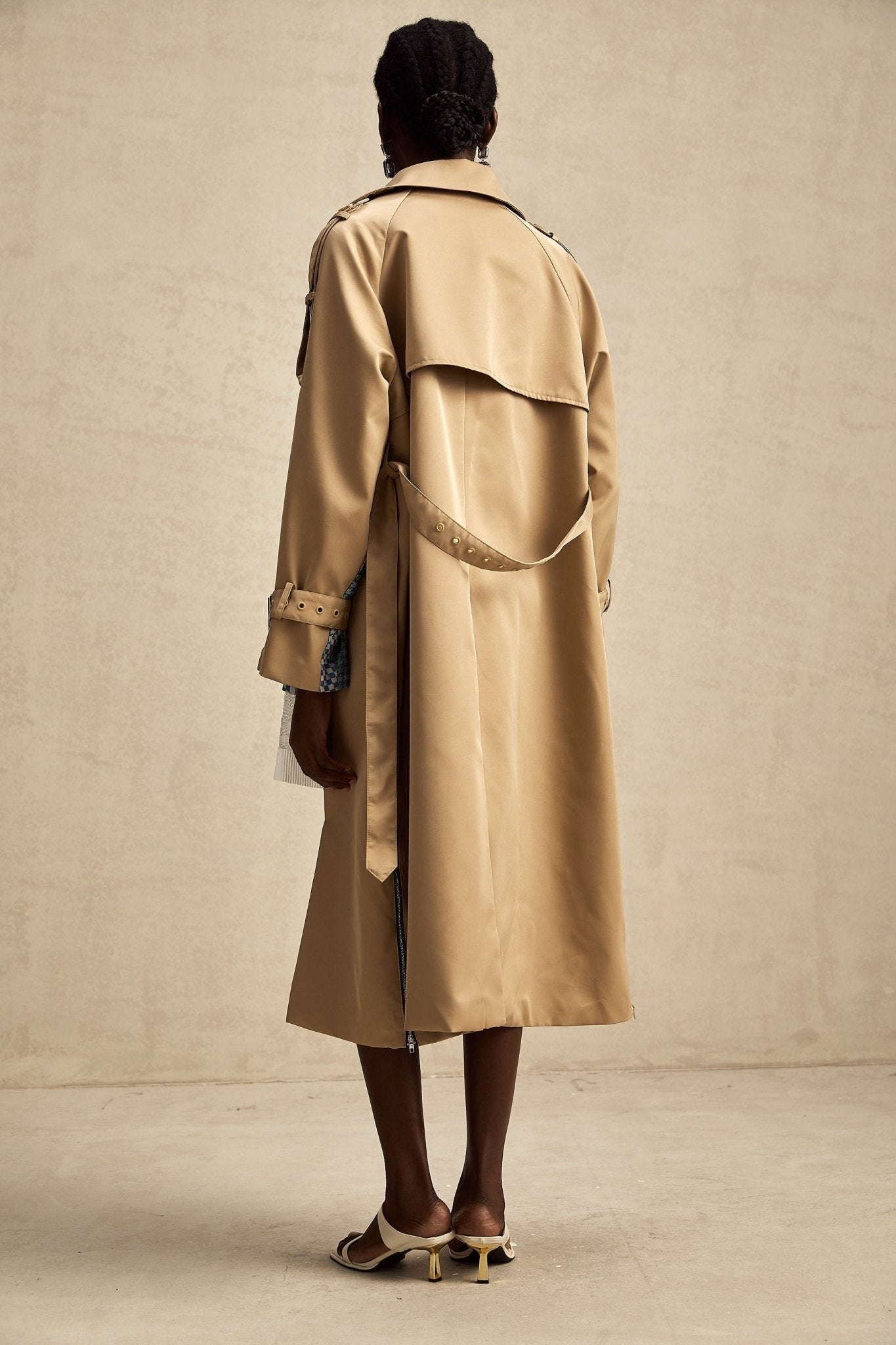Pierina Trench Coat Contrast Belted & Patterned Edgy