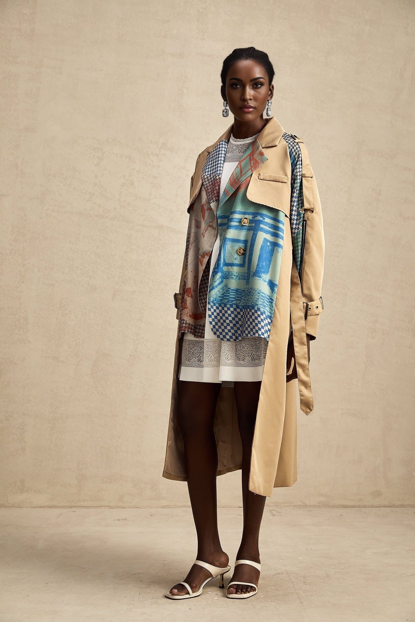 Pierina Trench Coat Contrast Belted & Patterned Edgy