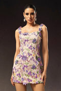 Pink Tanya Sleeveless Flower Mini Dress with Floral Embroidery
