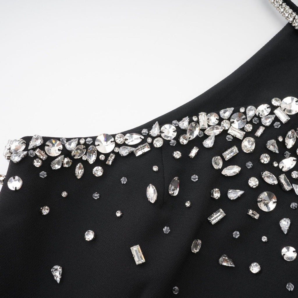 Piper Black Crystal - Studded Mini Dress With Halter Neck