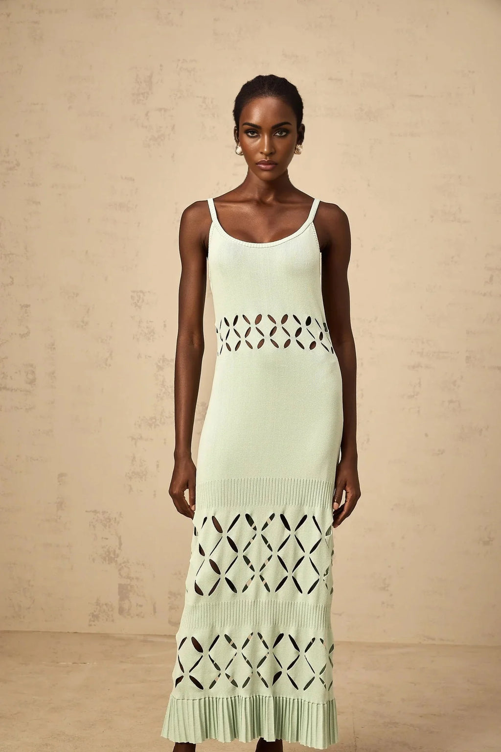 Piper Maxi Dress Green Cut - Out Pleated