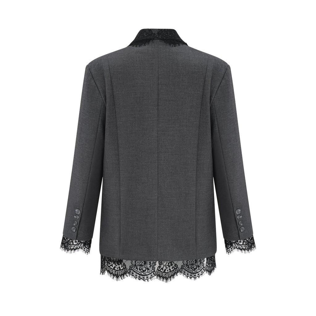 Presley Blazer Grey Lace Panel Chest Pocket Buttoned & Notched