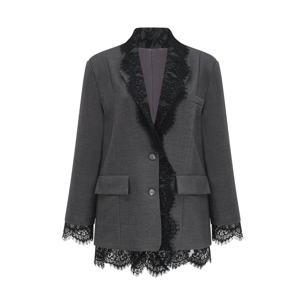 Presley Blazer Grey Lace Panel Chest Pocket Buttoned & Notched