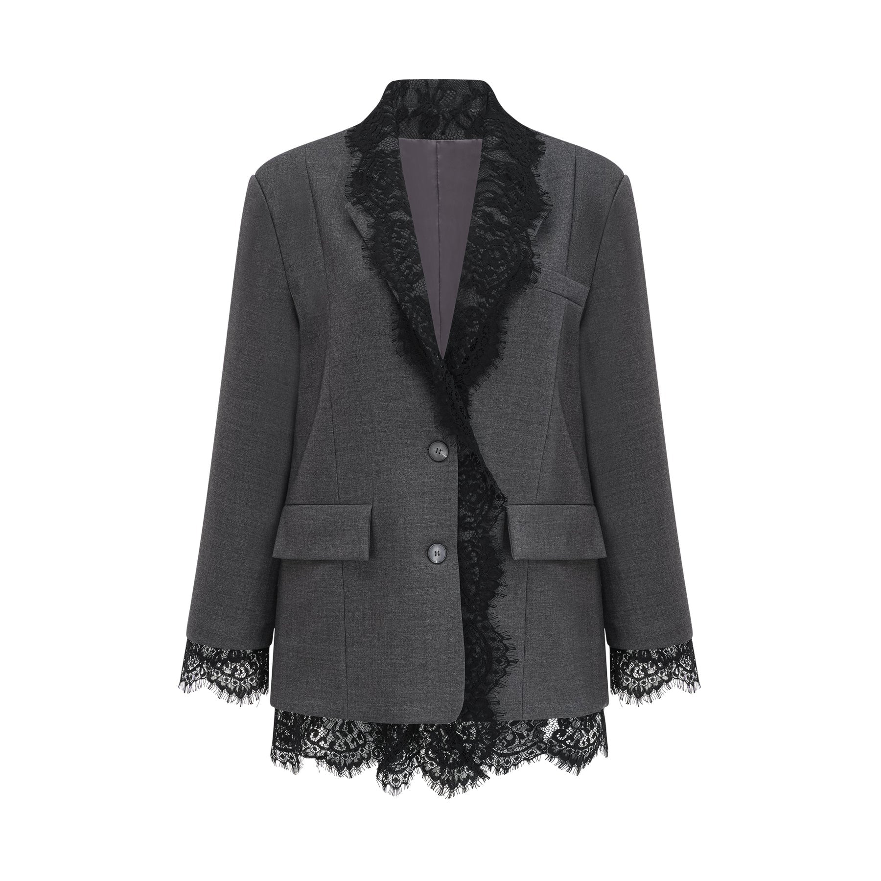 Presley Blazer Grey Lace Panel Chest Pocket Buttoned & Notched
