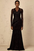 Presley Maxi Dress Black Floral - Lace Rhinestone Mermaid Hem