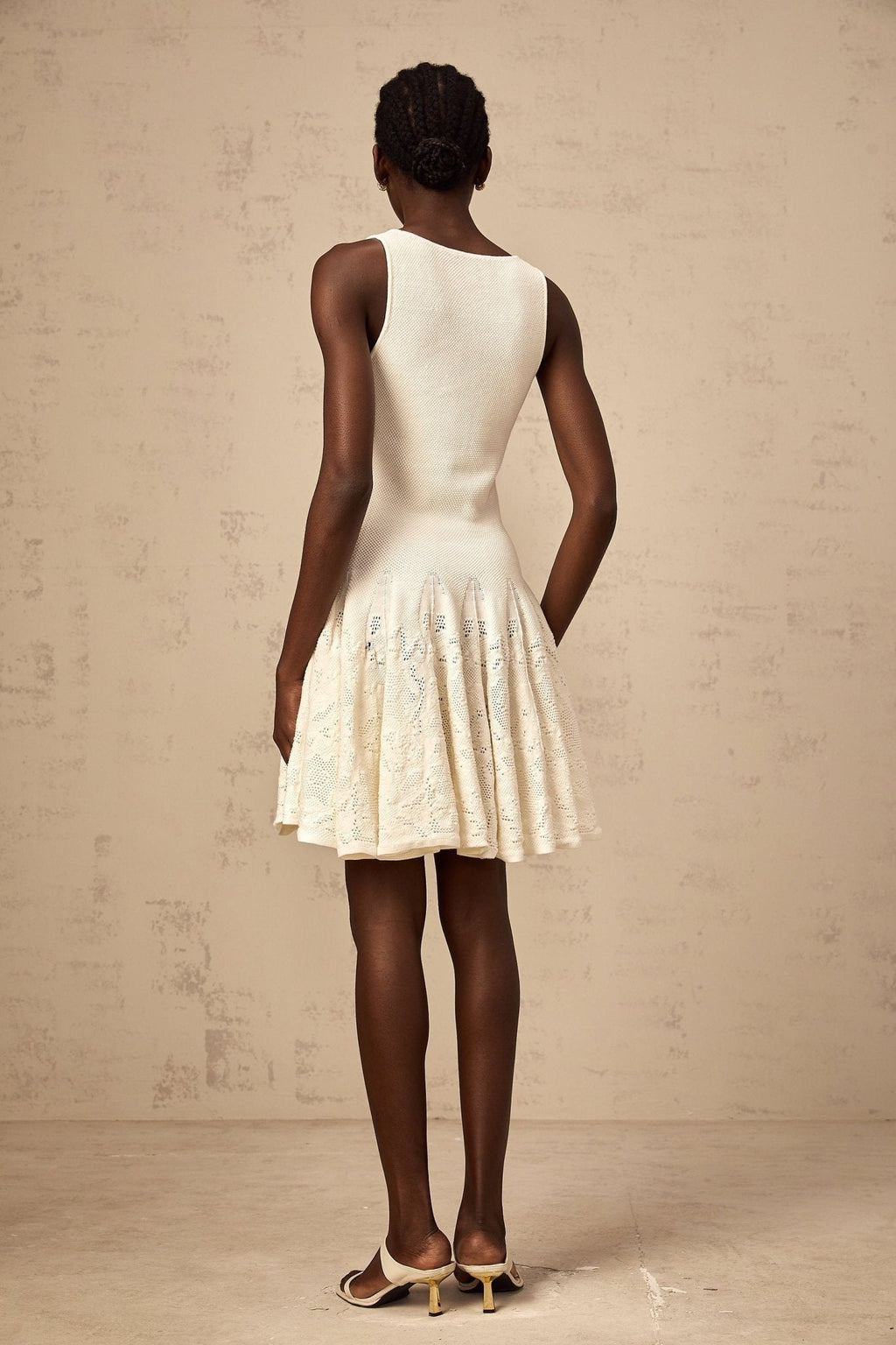 Presley Mini Dress Ivory White Jacquard Knit Flare Hem