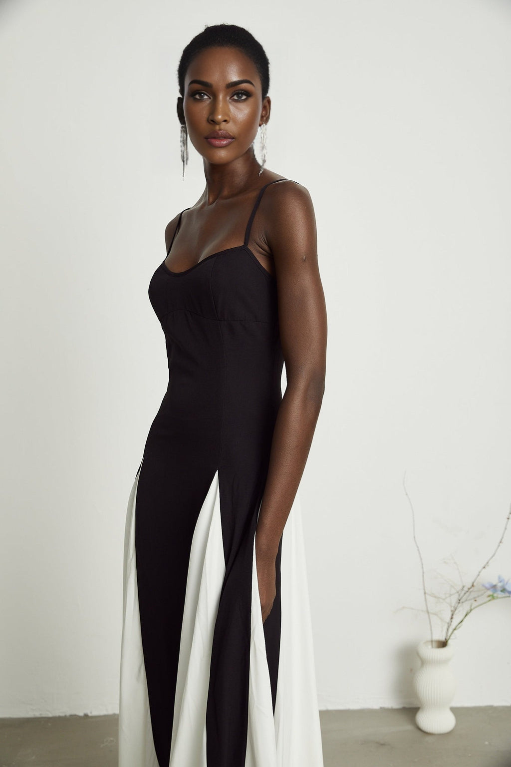 Primula Black and White Colorblock Maxi Dress With Pleated Panels