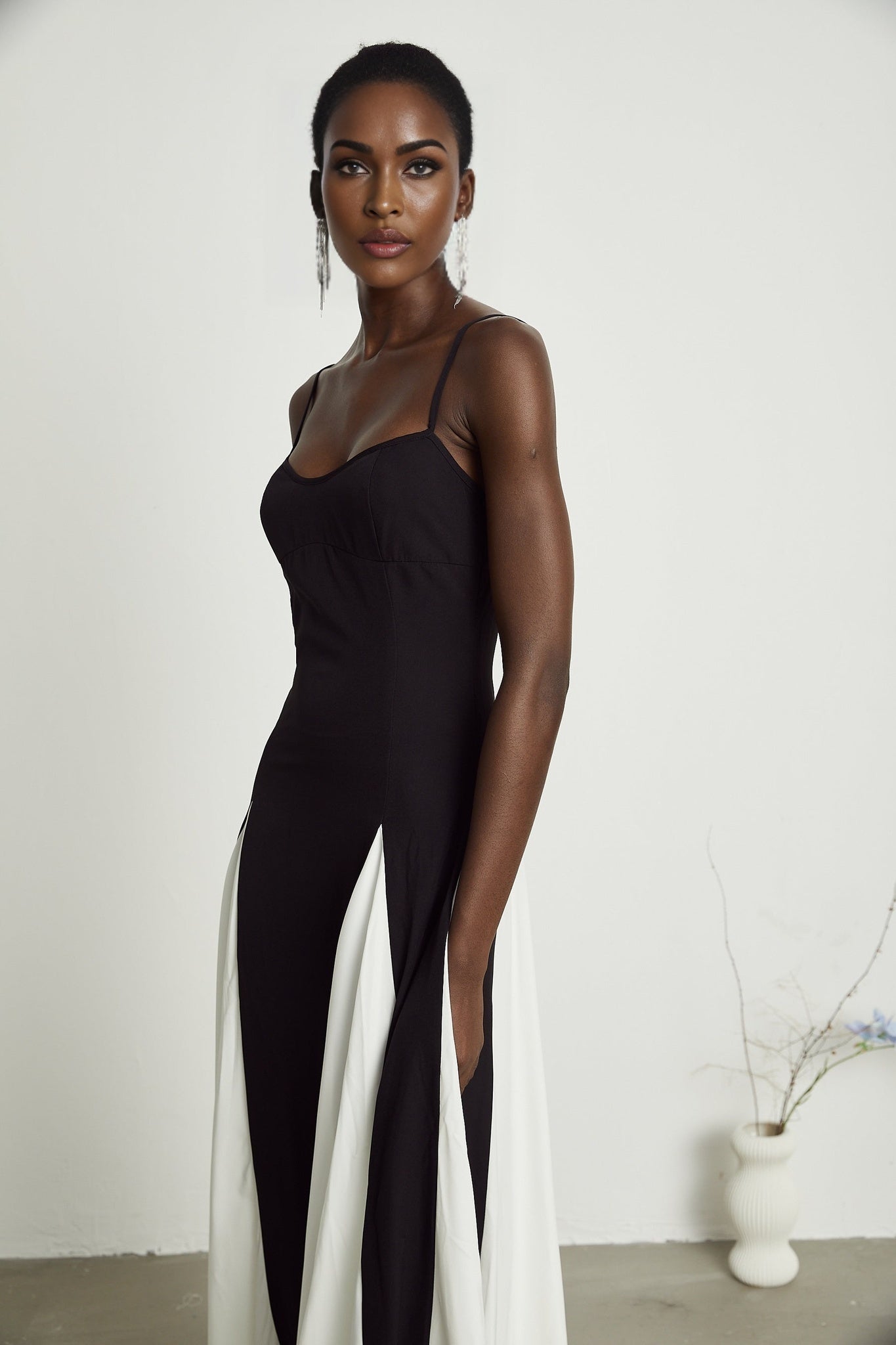 Primula Black and White Colorblock Maxi Dress With Pleated Panels