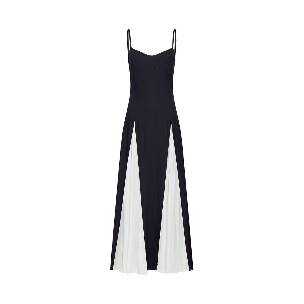 Primula Black and White Colorblock Maxi Dress With Pleated Panels